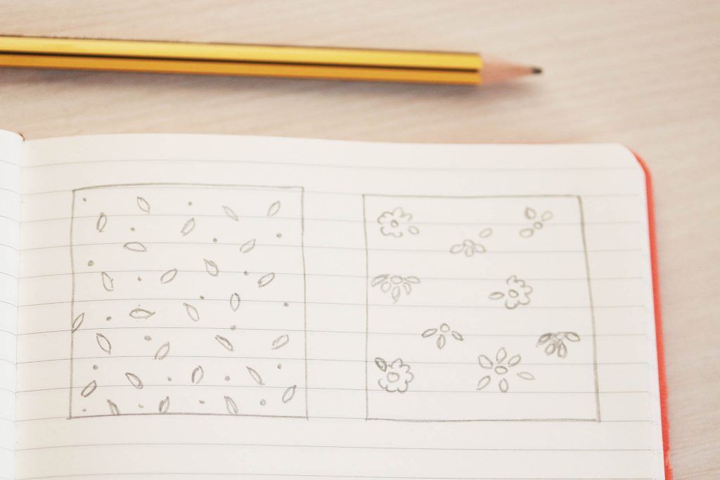 Garabatos de composición de dos estampados sobre un cuaderno.