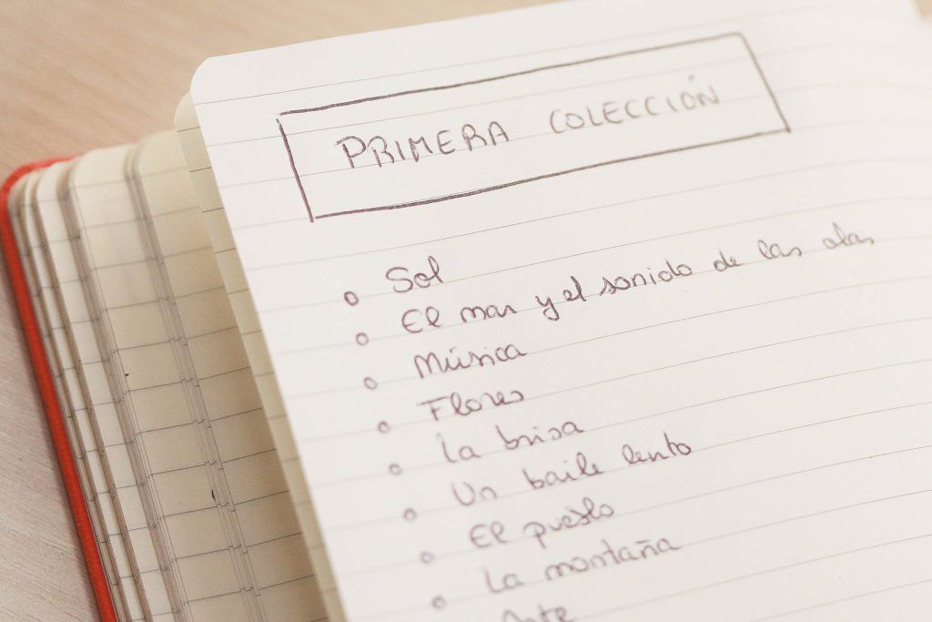 Cuaderno con temáticas anotadas para crear una colección de telas
