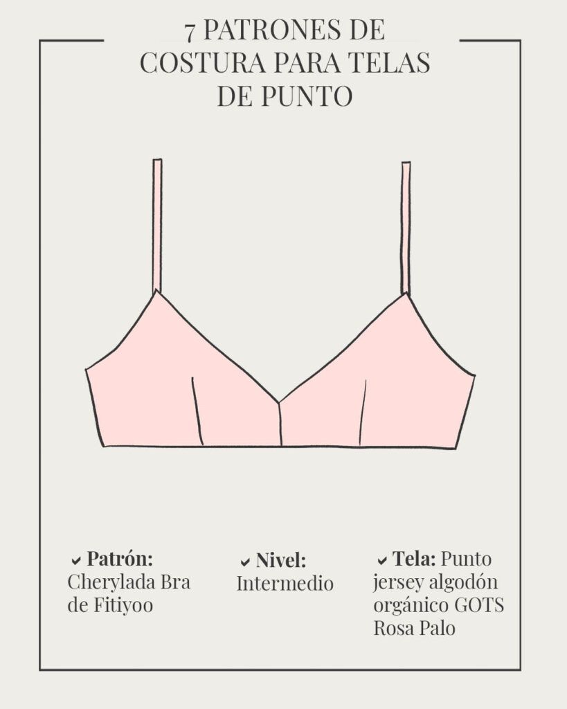 Boceto de bra color rosa ilustrativo para patrones de costura.