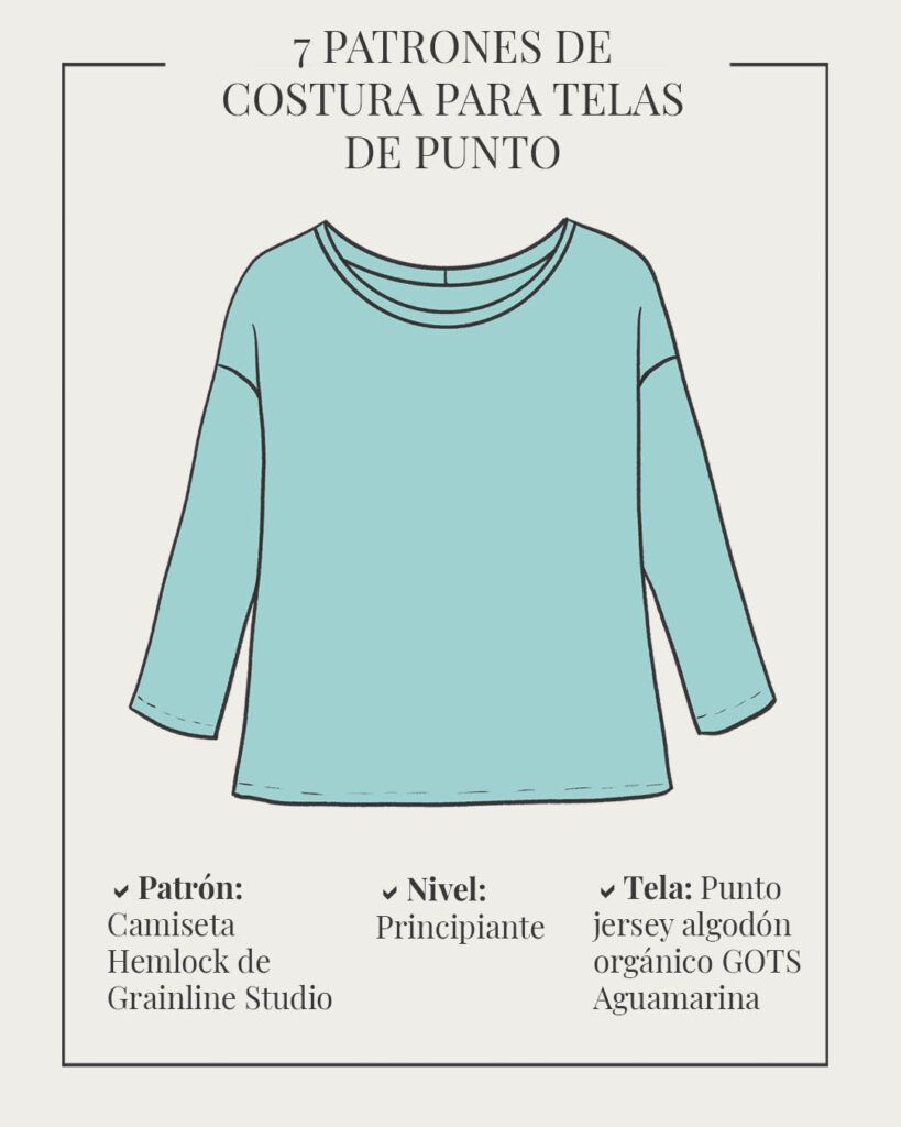 Boceto de la camiseta Hemlock Tee de Grainline Studio de manga larga en color aguamarina